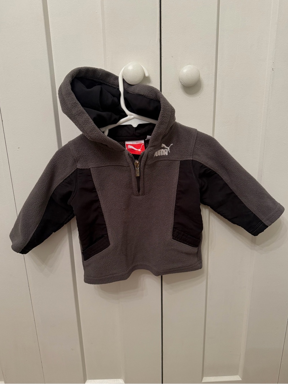 Puma Baby Boy Fleece Quarter Zip Hooded Sweatshirt Grey Black 3-6 Months